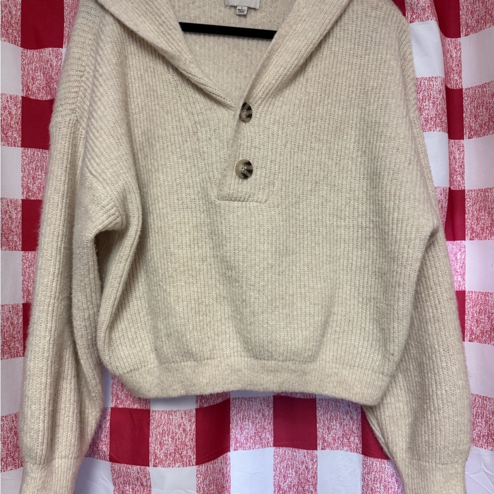 Pink Rose Cream Cowl Neck Sweater - Picture 2 of 6